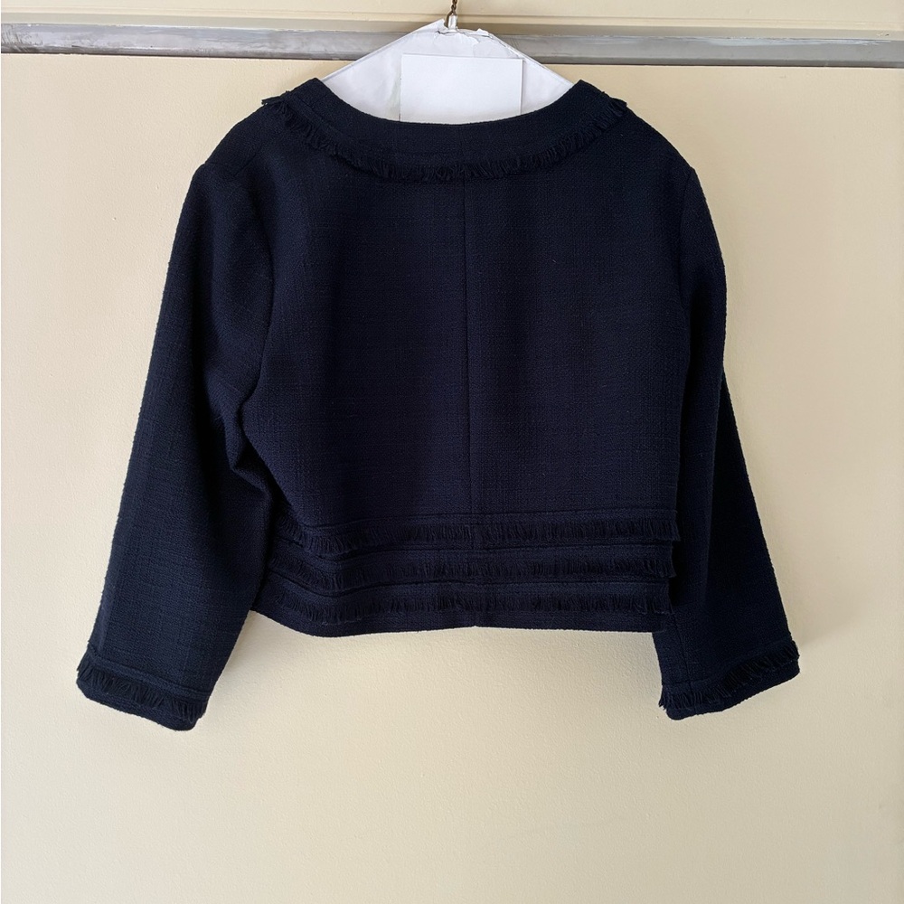 Karl Lagerfeld Paris Corpcore Professional Navy Cropped Fringe Blazer - Picture 5 of 7